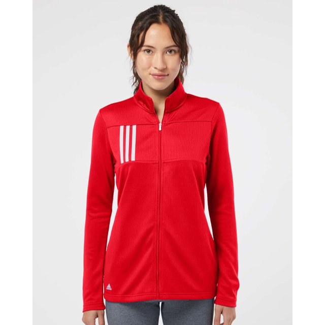 Femmes 3-Rayures Tricot Double à Fermeture Éclair Intégrale, s, Équipe Collégiale Rougegris Deux