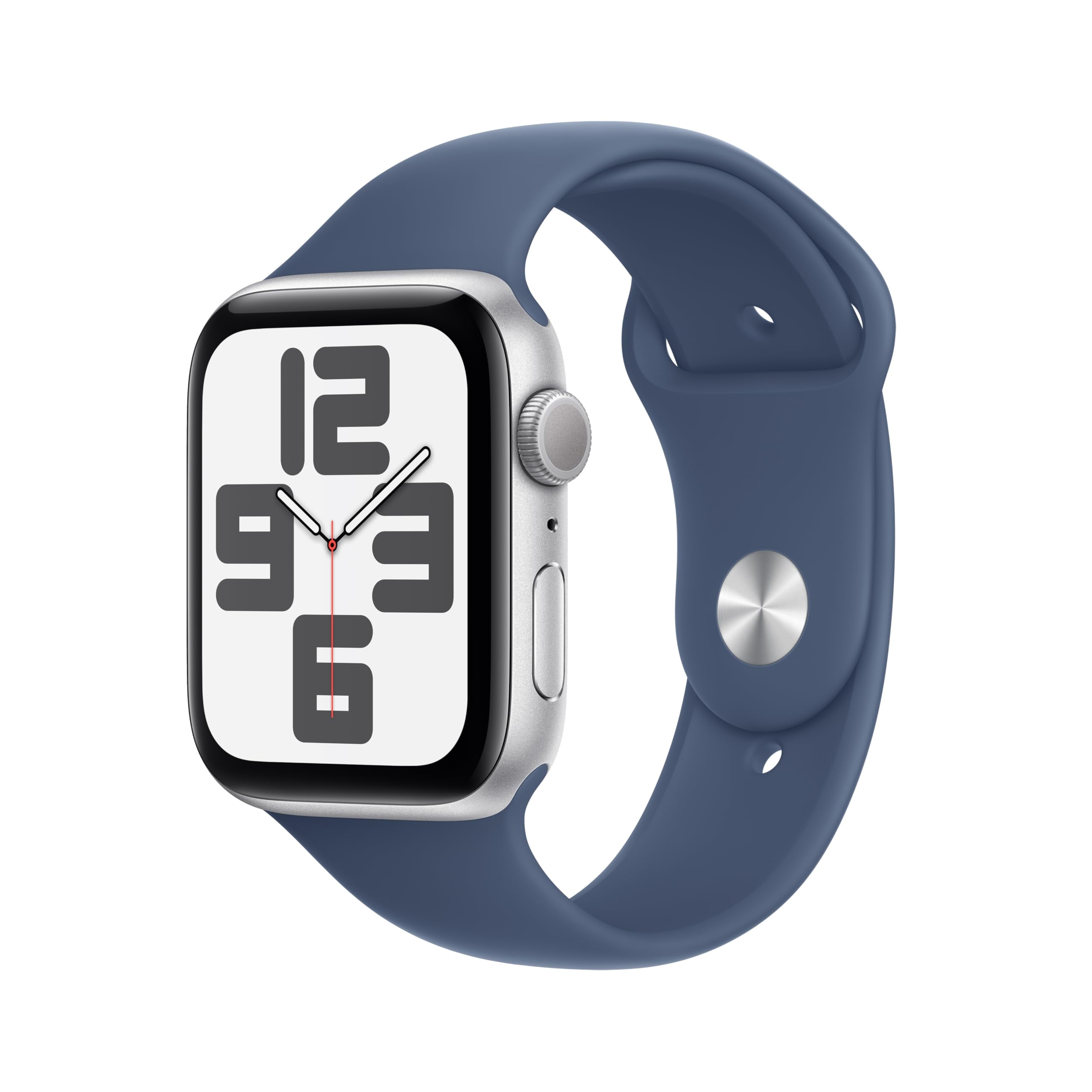 Apple Watch SE (2nd Gen) [GPS 44mm] Smartwatch with Silver Aluminium Case with Denim Sport Band S/M. Fitness and Sleep Trackers, Crash Detection, Heart Rate Monitor, Retina Display