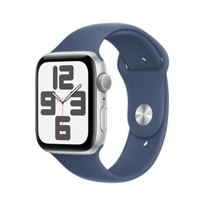 Apple montre SE (2nd Gen) [GPS 44mm] Smartwatch avec boîtier en aluminium argent avec bande de sport denim S/M. Fitness et sleep Trackers, détection de crash, moniteur de fréquence cardiaque, affichage de la rétine