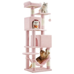 Tour de chat 59,4 pouces pour les chats intérieurs, Condo de chat multi-niveaux en peluche, rose