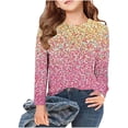 thumbnail image 2 of T-shirts Filles Printemps Été Manches Longues Dégradé Paillettes Imprimé Col Rond Chemise Flash Hauts Filles Rose 6-7 Ans, 2 of 4