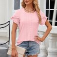 thumbnail image 2 of AherBiu Womens Tops Eyelet Embroidery Loose Casual Crewneck Ruffle Sleeve Summer Boho Shirts Tunics, 2 of 7