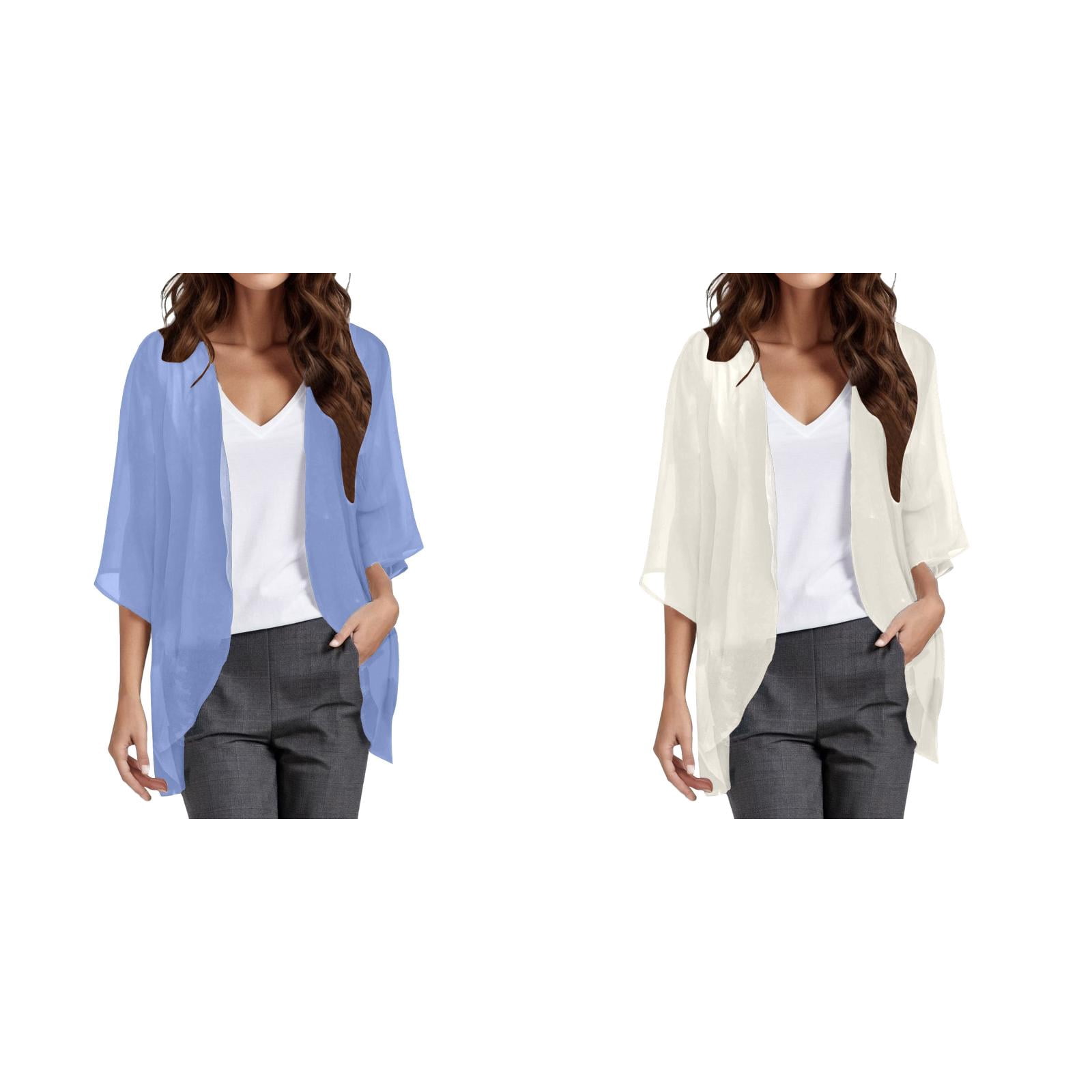 (2-Pack) Kcodviy Womens Solid Elegant Puff Sweaters for Sweaters Sleeve Cardigan Loose Cover Womens Long Sleeve Leopard Print Cardigan Up Casual Blouse Tops