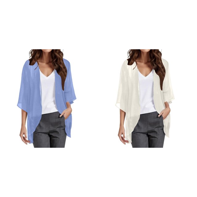 (2-Pack) Kcodviy Womens Solid Elegant Puff Sweaters for Sweaters Sleeve Cardigan Loose Cover Womens Long Sleeve Leopard Print Cardigan Up Casual Blouse Tops