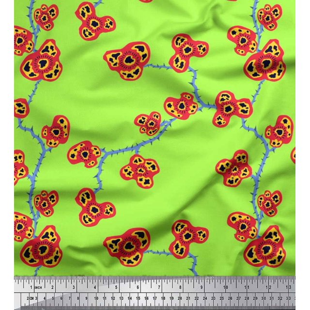Soimoi polyester Crepe Fabric Flower Artistic Printed Fabric 1 Yard 42 Inch Wide
