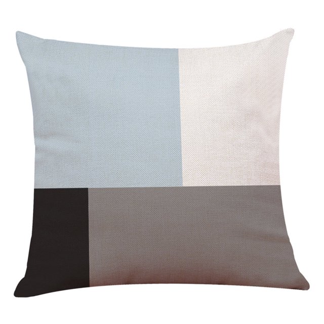 Home Decor Throw Pillow Covers Home Decor Cushion Cover Simple Geometric Throw Pillowcase Pillow Covers. A square linen blend pillow cover featuring a geometric design with blocks of light blue, white, black, and grey. The cover measures 45 x 45 cm and is suitable for sofas, beds, or chairs. Pillow insert not included.