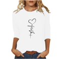 thumbnail image 2 of Jsaierl Chemises Foi de Jésus pour Femmes Croix Chrétienne Graphique Manches 3/4 Hauts Décontractés Col Rond Blouses Tuniques Classiques Tendance, 2 of 5