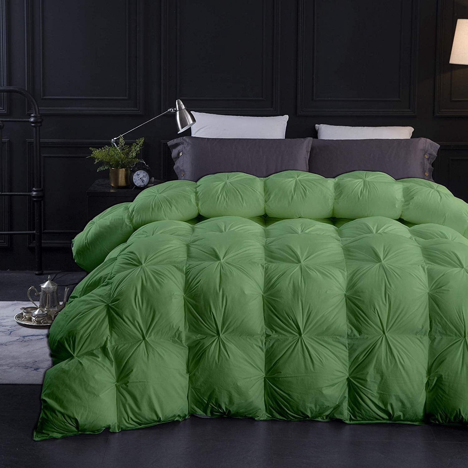 Moss All Season Down Pin-Tuck Comforter- Eastern King Size 118 x 110 Inches 1 pc Pinch Pleated Comforter 600 GSM & 4-Corner Tab's 100% Egyptian Cotton- Moss Solid