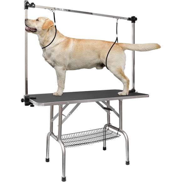 Table de Toilettage pour Chien de 46 Pouces, Tables de Toilettage pour Animal de Compagnie Réglables pour la Maison avec Bras/nez/tapis en Maille