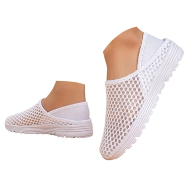 Dakaela Chaussures de Marche pour Femmes en Maille à Enfiler Chaussures de Tennis Confortables Mules Mains Libres Espadrilles Chaussettes Blanches 9