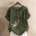 thumbnail image 1 of Jusqu'à 50 % de Rabais Horkkom Hauts Grande Taille pour Femmes Été Chemises Amples en Lin à Manches Courtes Col Rond Imprimé Floral Blouses Confortables, 1 of 4