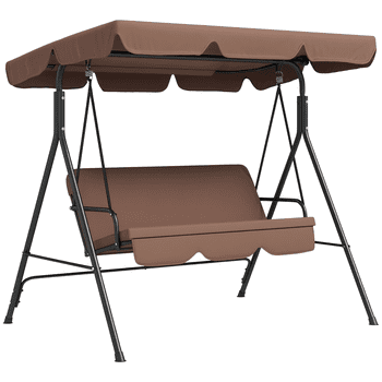 Outsunny 3-Seat Patio Swing Chair with Adjustable Canopy Brown