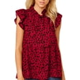 thumbnail image 4 of Chemisier Femme à Volants Sans Manches Blouse Imprimée Poupée Blouse à Imprimé Floral Haut à Col pour Femme, Rouge Vin, TG, 4 of 5