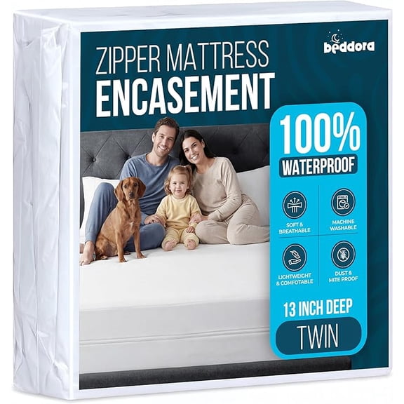 Housse de matelas zippée Beddora Queen – Protège-matelas 100 % imperméable, housse anti-punaises de lit sur six côtés, housse de matelas douce, respirante et silencieuse