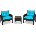 thumbnail image 4 of Gymax 3PCS Patio Outdoor Rattan Furniture Set w/ Coffee Table Turquoise Cushion, 4 of 10
