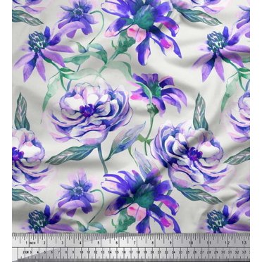 Soimoi Purple Cotton Cambric Fabric Leaves & Floral Fabric Prints by Yard 42 Inch Wide