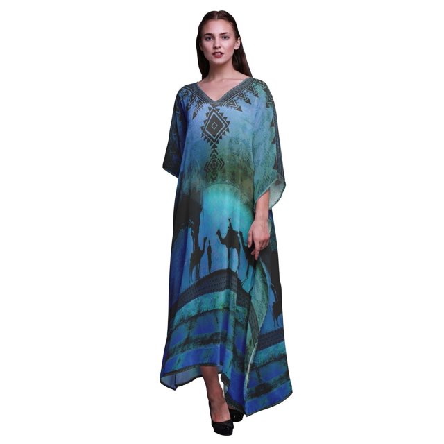 Phagun Mughal Kaftan Long de Plage pour Femmes Tenue de Plage Couvre-Maillot de Bikini Robe Maxi-4x-5x
