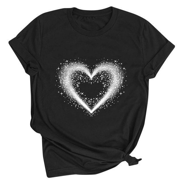 Meichang Chandails de la Saint-Valentin pour Femmes, T-Shirts Graphiques Mignons avec Cœur d'Amour, T-Shirts Décontractés à Manches Courtes, Hauts Tee à Col Rond, Coupe Ample, Chemisiers de la Saint-Valentin