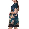 thumbnail image 2 of Wukai Robe à Manches Courtes Imprimé Ciel Étoilé Lune pour Femmes, Robe Décontractée Confortable, Mélange Spandex Doux, Tenue Élégante pour l'Été, 2 of 6