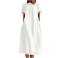 thumbnail image 1 of Birdeem Robe d'Été pour Femme, Mode, Couleur Unie, Col Rond, Manches Courtes, Coton et Lin, 1 of 9