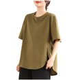 thumbnail image 1 of Timegard Womens Oversized Tops Half Sleeve Crew Neck Side Split Casual Loose Tops Basic Tshirts Blouse, 1 of 5