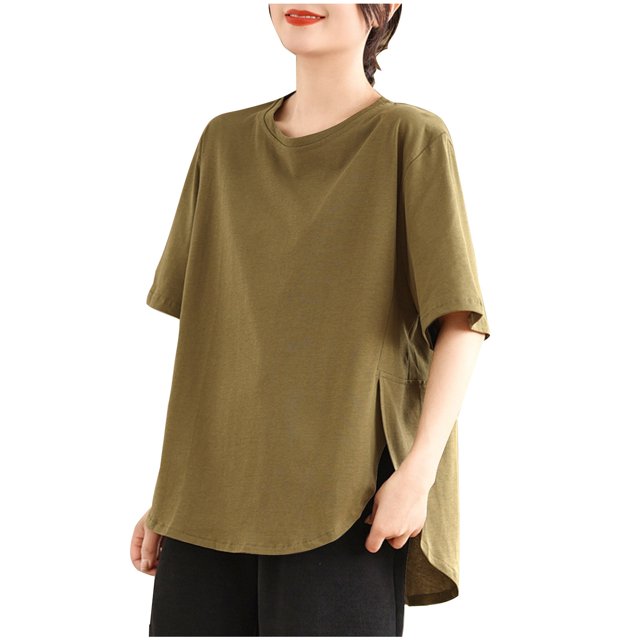 Timegard Womens Oversized Tops Half Sleeve Crew Neck Side Split Casual Loose Tops Basic Tshirts Blouse