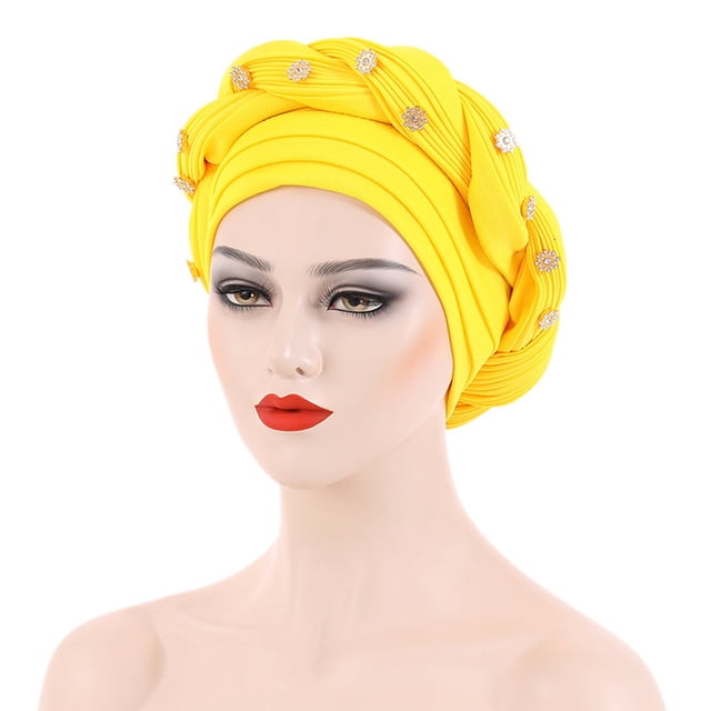 Harpily Fashion Women Beading Braid Hat Muslim Ruffle Cancer Wrap Cap Sleep Caps Satin Lined Hair Bonnets