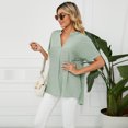 thumbnail image 2 of FJUCHAI Womens Shirts V Neck Short Sleeve Buttons Tops Tee Solid Color Blouse Loose Fit S-XXL, 2 of 10