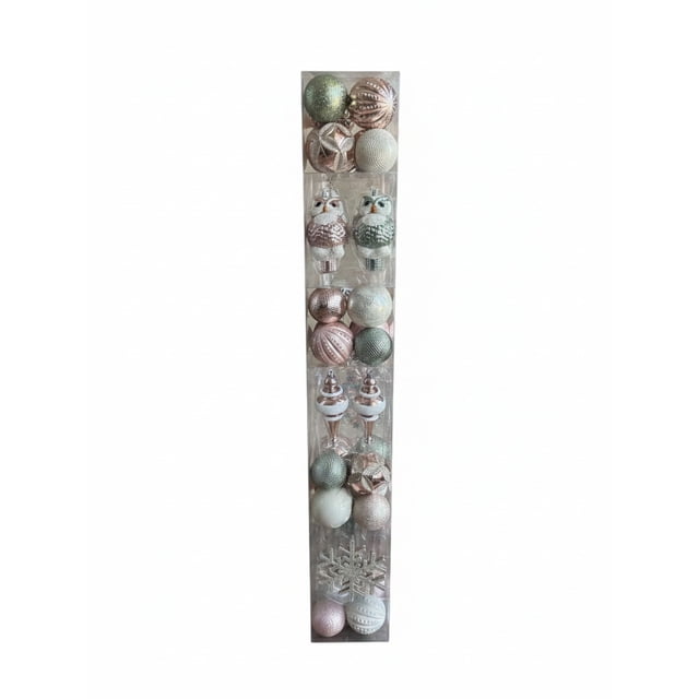 Holiday Time Christmas Light Pink Ornaments Assorted Sizes 70 Count ...