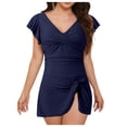 thumbnail image 3 of Huesdet Women Tummy Control Swimsuits One Piece Slimming Modest Bathing Suit Color Block Drawstring Swim Suits[Blue,6XL], 3 of 8