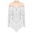 thumbnail image 1 of Alvivi Justaucorps de Danse pour Femmes Manches Longues Patchwork en Maille avec Strass à Franges Robe de Danse Latine Tango Blanche S, 1 of 5