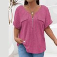 thumbnail image 1 of Offres jusqu'à 70 % de Réduction! Hauts d'Été pour Femmes Fashiopn 2024 Grande Taille Printemps/ Couleur Unie Col Rond Manches Courtes Chemise Décontractée Cadeau pour Femmes en Solde, 1 of 4
