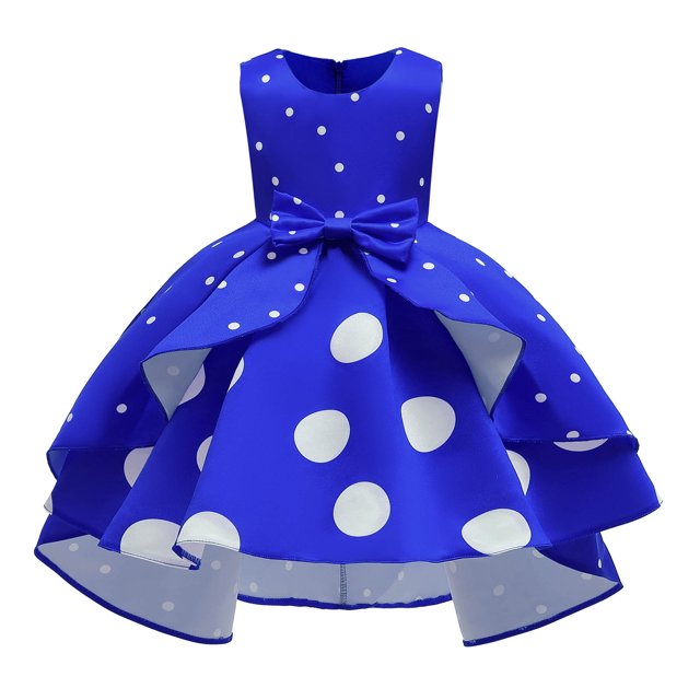 Liquidation d'Économies d'Hiver! PEZHADA Robe d'Hiver pour Fillette pour Tout-Petit, Style Explosion Vêtements pour Enfants Robe pour Fille à Pois Rétro Robe de Princesse pour Enfants Robe de Performance de Noël Bleu 2-3 Ans