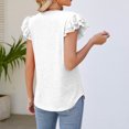 thumbnail image 4 of Pompotops Womens Spring And Summer Flounce V-neck Solid Color Bottom T-shirt Top Clearance, 4 of 5