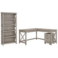 thumbnail image 1 of Bush Furniture Key West 60W L Desk with Cabinet & Bookcase in Washed Gray, 1 of 7