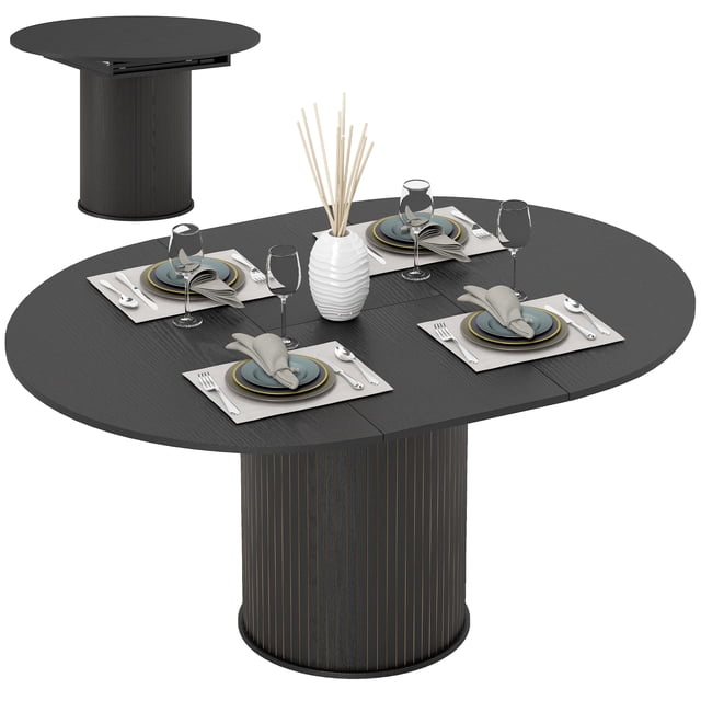 HOMCOM Extendable Dining Table 43.5"-59" Farmhouse Kitchen Table Black