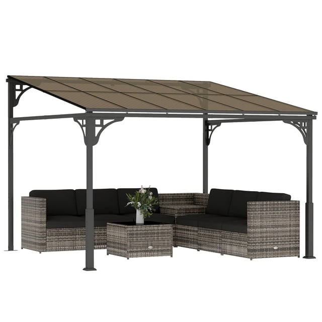 Outsunny Pergola Extérieure 11 Pieds x 10 Pieds, Pavillon Adossé à Toit Rigide Monté au Mur