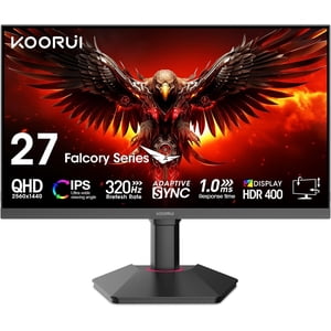 Refurbished KOORUI G2721E 27in QHD IPS Gaming Monitor, 2560 x 1440 Resolution, 320Hz Refresh Rate, FreeSync Premium, 95% DCI-P3 Color Gamut, Black
