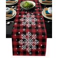 thumbnail image 1 of Cotton and Linen Table Runner Long Wedding Runner 18x72 Inch Christmas Snowflakes on Red and Black Buffalo Check Snowflakes Dresser Scarf Table Runners Rustic Table Decorations Table Lines, 1 of 8