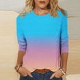 thumbnail image 2 of Cinvoph T-Shirts d'Été Imprimés pour Femmes Manches 3/4 Col Rond Dégradé Hauts Chandail Ample Blouses de Vacances, 2 of 5