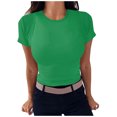 thumbnail image 1 of AherBiu Hauts Côtelés pour Femmes Été Col Ras du Cou Tricoté Manches Courtes Extensible Coupe Ajustée Hauts de Sortie T-Shirts Chemises, 1 of 5