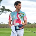 thumbnail image 3 of KLL Tropical Flamingo Pool Float Print Men's Short Sleeve Golf Polo,Three-Button Polo Shirts Summer Fashion Golf Shirt-Small, 3 of 6