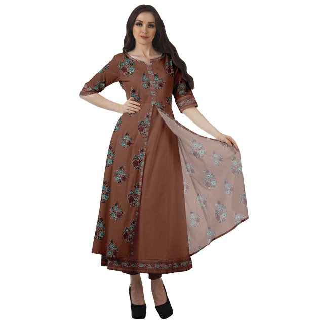 Moomaya Womens A Line Kurti With Pant Front Slit Printed Evening Indian Kurta-3XL