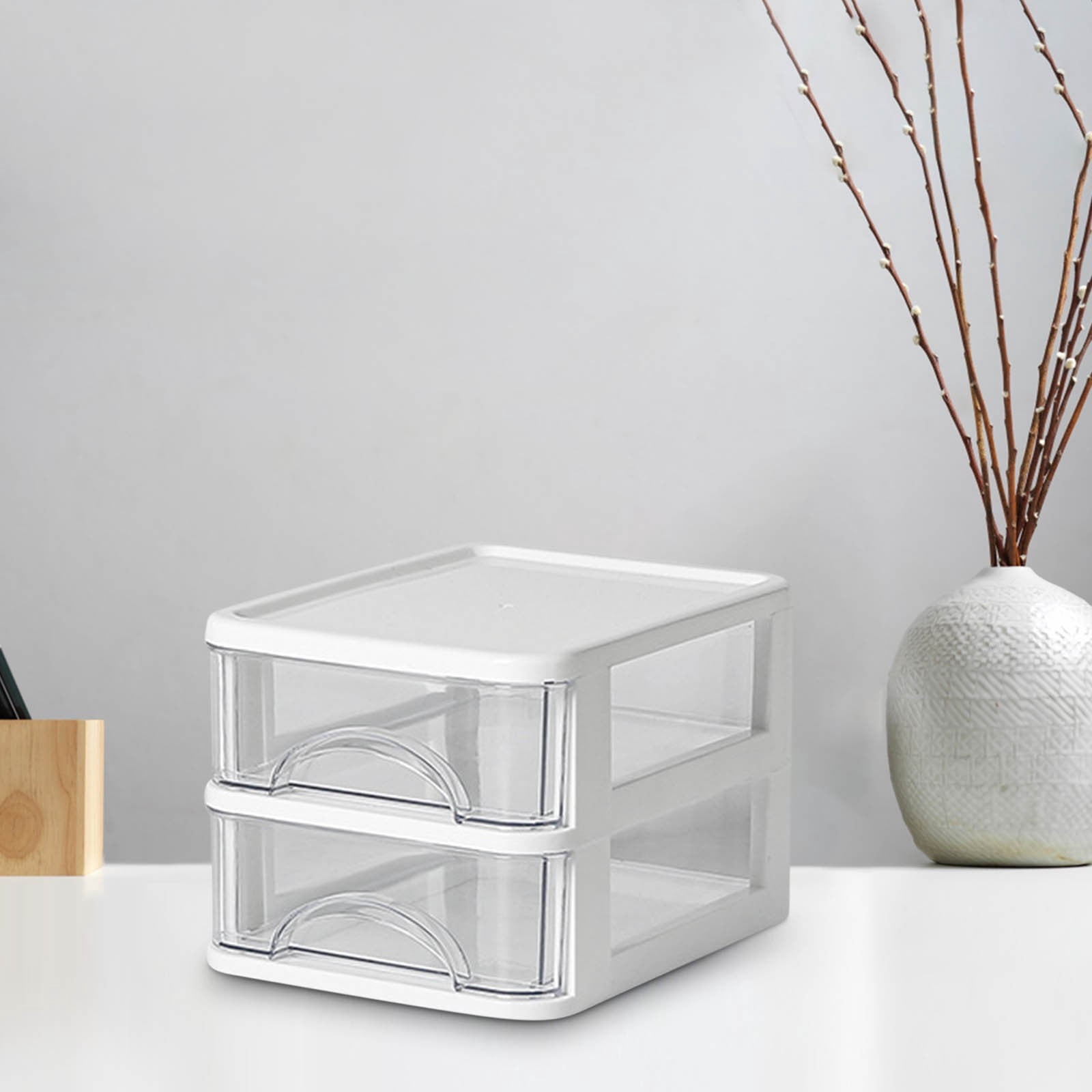 Ratfeit Desk Organizer with Drawers, 4 Drawer Desktop Plastic Storage, Clear Desktop Storage Drawers for Office Supplies, Make up Organizers