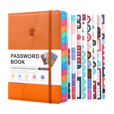 Ngheia Carnet de Mots de Passe A5 Brun et Orange avec Étiquettes Alphabet, Carnet de Mots de Passe avec Onglets Alphabétiques pour Aînés Carnet Adresse de Site Internet Se Connecter Détail