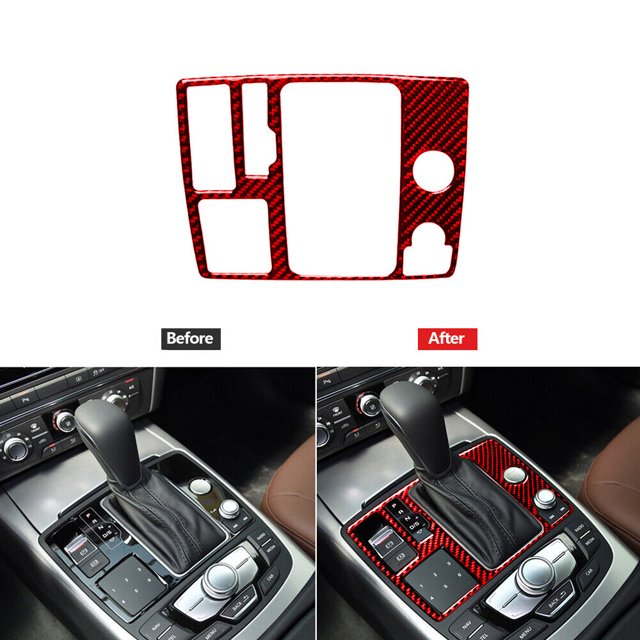 Red Carbon Fiber Console Gear Shift Cover Trim for Audi A6 A7 2012-2018