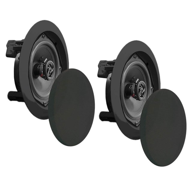 Pyle Haut-Parleurs Muraux Plafonniers - Paire de 5,25 Pouces de Haut-Parleur Caisson de Basses Mi-Basse Bidirectionnel 1`` Tweeter en Dôme Polymère, Conception Encastrée avec Réponse en Fréquence de 80Hz - 20kHz et Pic de 150 Watts, Installation Facile - PDIC51RDBK