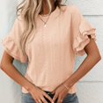 thumbnail image 4 of JIRNDf Hauts pour Femmes T-Shirts d'Été Tendance Couleur Unie Col Rond Manches Courtes à Volants Blouse pour Femmes Tunique Décontractée Orange S, 4 of 8