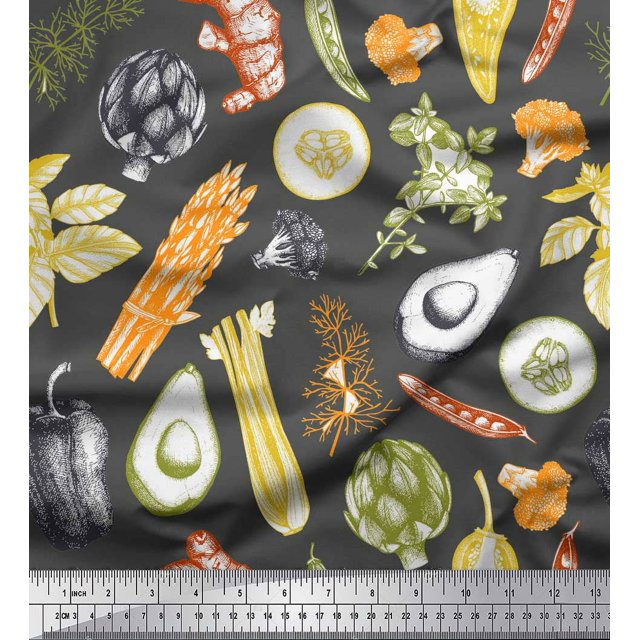 Soimoi Grey Heavy Canvas Fabric Mixed Vegetable Decor Fabric Printed Yard 58 Inch Wide