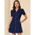 thumbnail image 3 of INSPIRE CHIC Robe en Denim Évasée pour Femme, Couleur Unie, Col Rabattu, 3 of 6